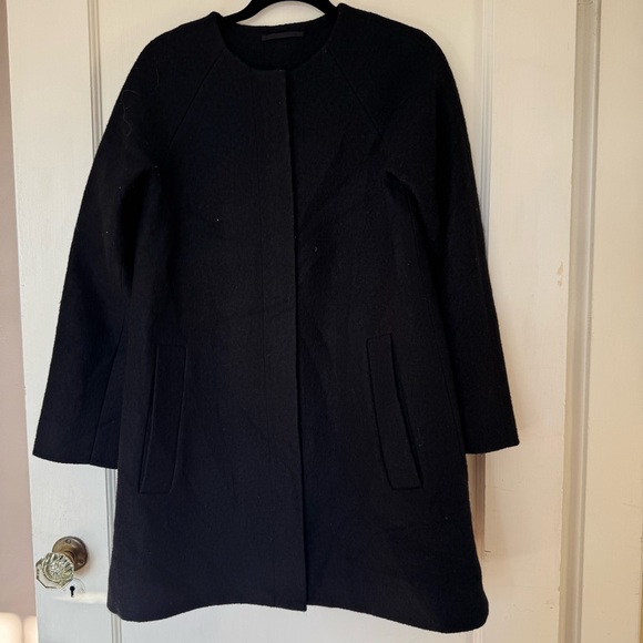 COS Boiled Wool Rounded Collar Zip Front A-Line Coat - Picture 3 of 8